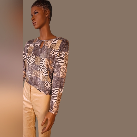 Vintage Animal Print Patch Pattern Ling Sleeve Size M - Picture 1 of 2